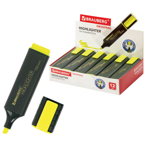 Текстовыделитель BRAUBERG "ORIGINAL", ЖЕЛТЫЙ, линия 1-5 мм, 151681