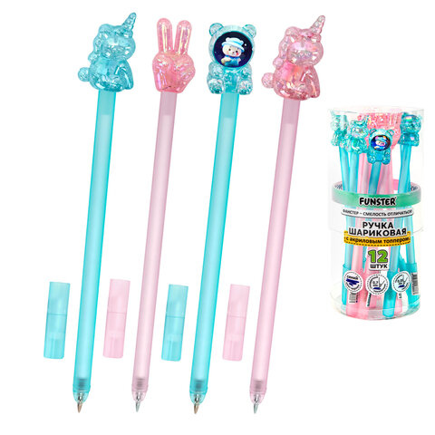 Ручка с акриловым топпером шариковая FUNSTER (ФАНСТЕР) "ACRYL MIX", СИНЯЯ, ассорти, пишущий узел 0,7 мм, линия письма 0,35 мм, 144380