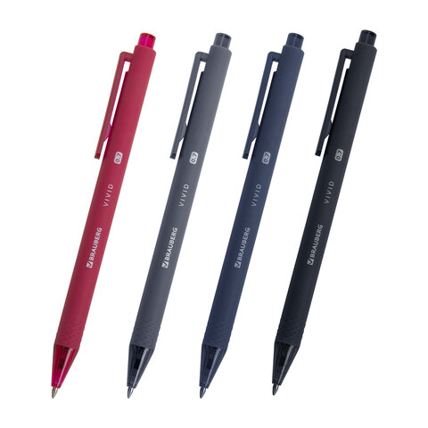 Ручка шариковая автоматическая BRAUBERG "VIVID", корпус soft-touch, СИНЯЯ, пишущий узел 0,7 мм, линия письма 0,35 мм, 144407