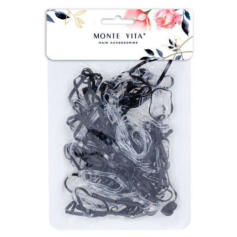 Резинки для волос НАБОР 250 шт., силиконовые, большие, чёрный, прозрачный, MONTE VITA (МОНТЕ ВИТА), 457066
