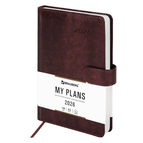 Ежедневник датированный 2026 А5 138x213 мм, BRAUBERG "Legend", под кожу, застежка, коричневый, 117071