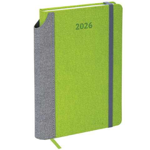 Ежедневник датированный 2026 А5 138x213 мм, BRAUBERG "Mosaic", под кожу, карман для ручки, зеленый, 117111