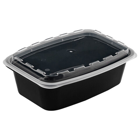 Контейнер одноразовый 1000 мл, С КРЫШКОЙ, 211х146 мм, черный/прозрачный, ПП, ВЗЛП, 1266Ч