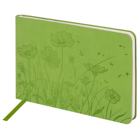 Еженедельник датированный 2026 МАЛЫЙ ФОРМАТ 105х160 мм, А6, BRAUBERG "Imprint", тиснение, зеленый, 117212