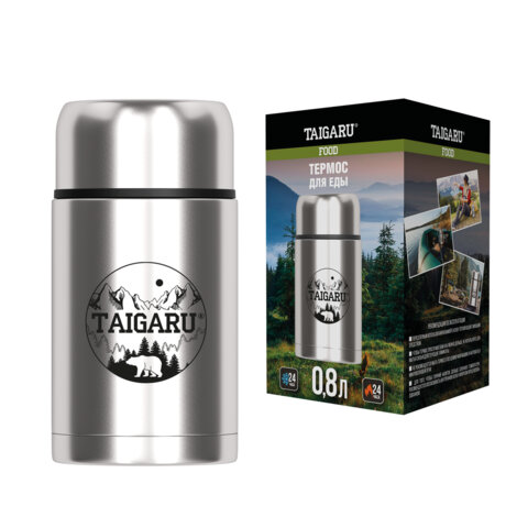 Термос 0,8 л для еды/напитков с широким горлом, нержавеющая сталь SUS304, TAIGARU (ТАЙГАРУ) FOOD, серебристый, 700325