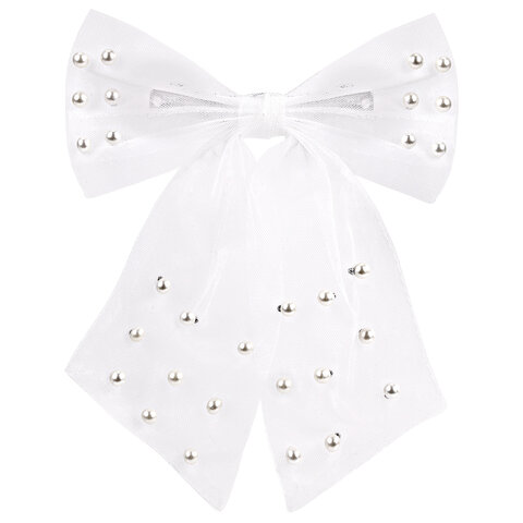 Заколка для волос 16х14 см, баретте с бантом и бусинами, белый, MONTE VITA (МОНТЕ ВИТА), 457120