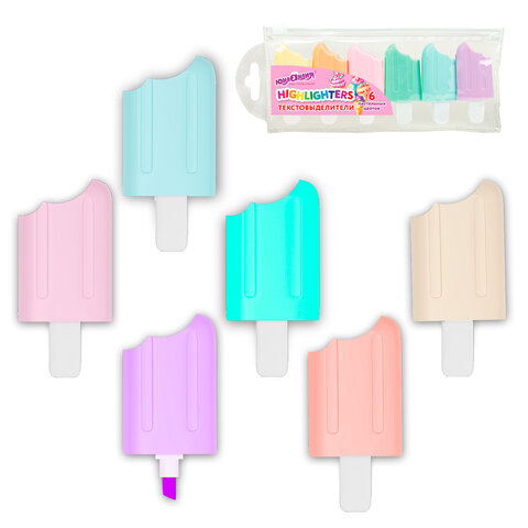 Набор текстовыделителей 6 ПАСТЕЛЬНЫХ ЦВЕТОВ, ЮНЛАНДИЯ "СЛАДКИЕ ИСТОРИИ", линия 1-5 мм, 152511