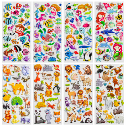 Наклейки зефирные "Животный мир", 19х9,5 см, ассорти 8 видов, FUNSTER (ФАНСТЕР), 666089