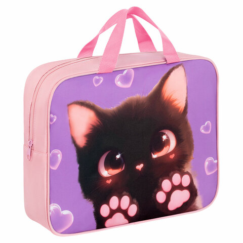 Папка на молнии с ручками BRAUBERG А4, 1 отделение, полиэстер, 80 мм, "Paw prints", 273300