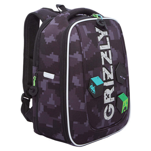 Ранец GRIZZLY анатомическая спинка, с бейджем, для мальчиков, "CUBES", 36х29х18 см, RAf-593-5/1