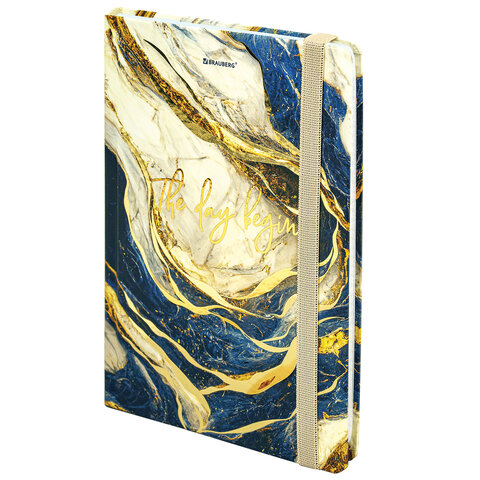 Блокнот с резинкой в клетку 96 л., А5, 145х203 мм, твердая обложка с фольгой, BRAUBERG, "Marble", 115536