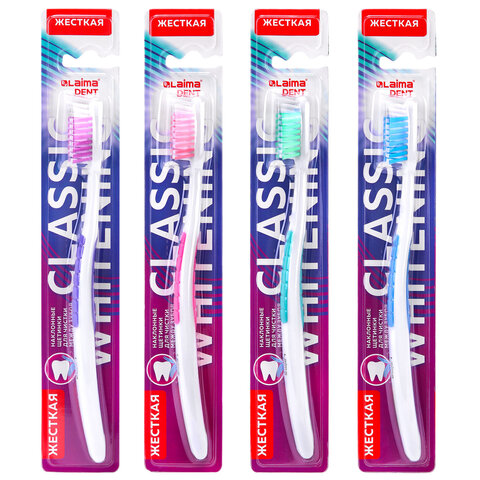 Зубная щетка жесткая, для быстрого очищения и безопасного отбеливания, ассорти 4 цвета, LAIMA DENT, 609313