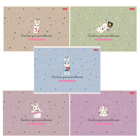 Альбом для рисования А4, 20 л., скоба, Soft-touch ламинация, HATBER, 205х290 мм, "Милашка Банни" (5 вид), 091474, 20А4лВ