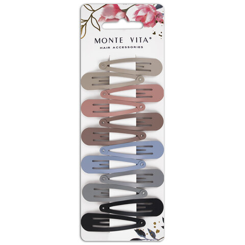 Заколки для волос НАБОР 12 шт., 5 см, клик-клак, матовый, пастельные цвета, MONTE VITA (МОНТЕ ВИТА), 457094