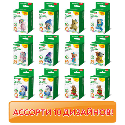 ФИГУРКА ИЗ ГИПСА с красками и кистью для росписи, ассорти, BRAUBERG KIDS, 665203