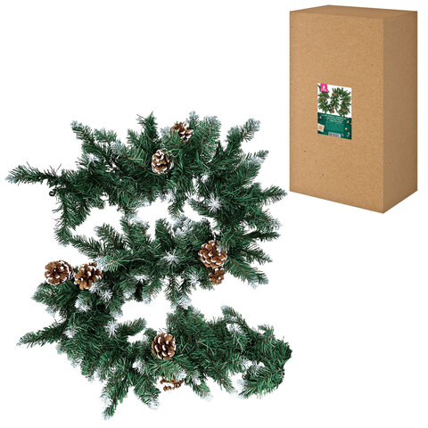 Гирлянда хвойная заснеженная с шишками, длина 270 см, диаметр 25 см, ЗОЛОТАЯ СКАЗКА, 592185