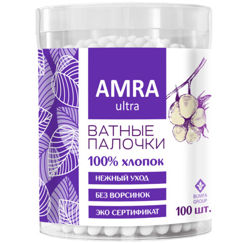 Ватные палочки 100 шт., AMRA, пластиковый стакан, П00055403