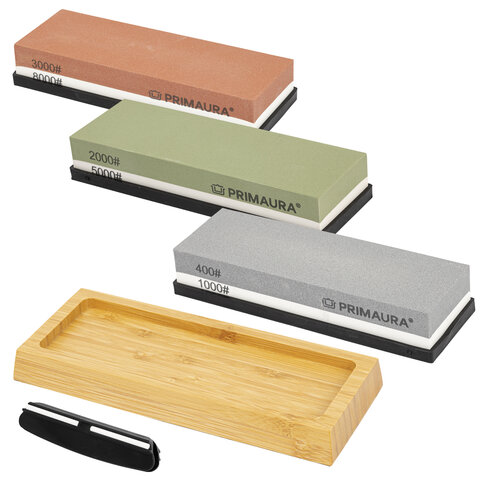 Точильный камень водный, КОМПЛЕКТ 3 шт., НАБОР 8 предметов, 400/1000/2000/3000/5000/8000 грит, PRIMAURA (ПРИМАУРА), 701629