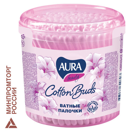 Ватные палочки КОМПЛЕКТ 200 шт., AURA, пластиковый стакан, 20803, 13144