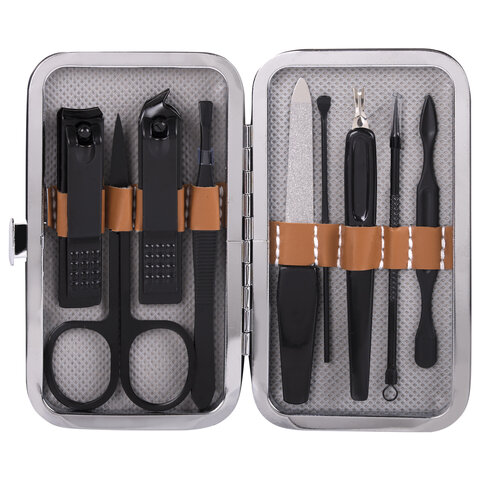 Универсальный набор для маникюра и педикюра 9 в 1 в футляре, MINI, бежевый, WBZ (ВБЗ), 609492