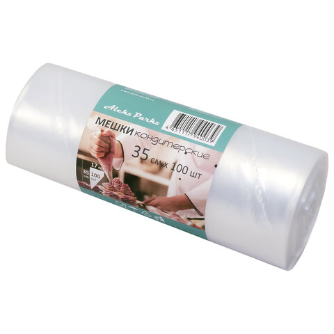 Мешок кондитерский одноразовый 35 см, КОМПЛЕКТ 100 шт. в рулоне, ПЛОТНЫЙ 90 мкм, ALEKS PARKS, А35-100