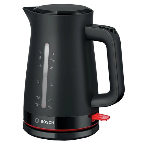 Чайник BOSCH TWK3M123, 1,7 л, 2400 Вт, закрытый нагревательный элемент, пластик, черный