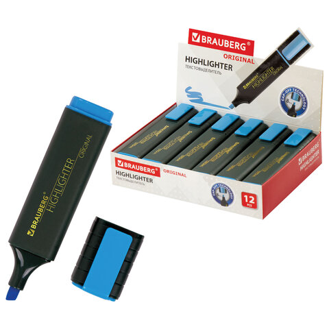 Текстовыделитель BRAUBERG "ORIGINAL", ГОЛУБОЙ, линия 1-5 мм, 151684