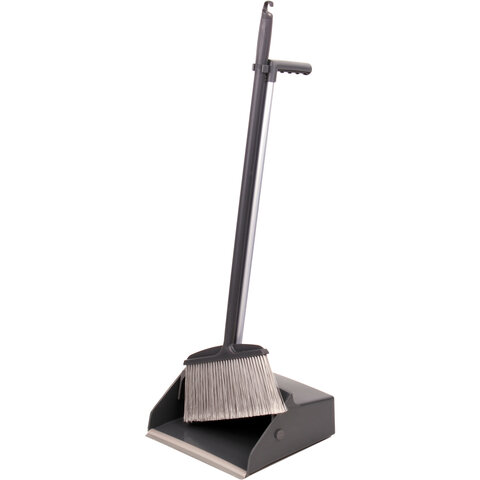 Совок для мусора КОМПЛЕКТ щетка + 2 рукоятки по 80 см, БОЛЬШОЙ улица / офис / дом, серый LAIMA PROFESSIONAL, 606663