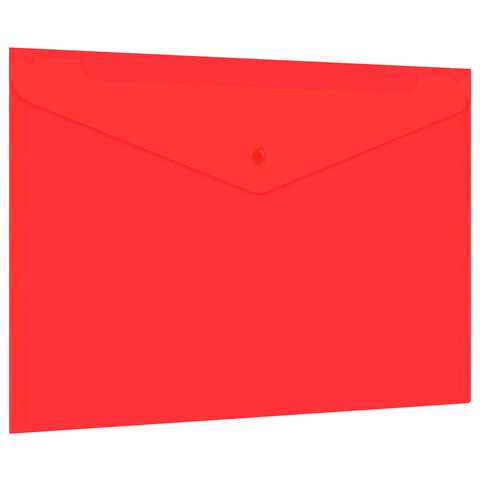 Папка-конверт с кнопкой прозрачная А4, BRAUBERG "UNIVERSAL", до 100 листов, красная, 0,15 мм, 273073