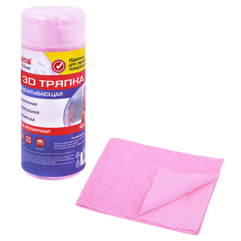 Салфетка протирочная 3D-СУПЕРВПИТЫВАЮЩАЯ PVA-замша 43x32 см, в тубе, розовая, LAIMA HOME, 609973