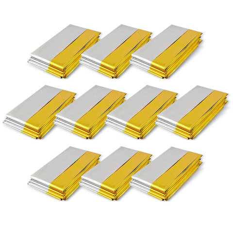 Термоодеяло покрывало изотермическое КОМПЛЕКТ 10 шт., серебро/золото, 160х210 см, DASWERK (ДАСВЕРК), 631159