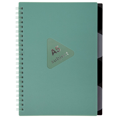 Тетрадь обложка пластик, А5 80 л., гребень, 4 разделителя, клетка, BRAUBERG, зеленый, 405367