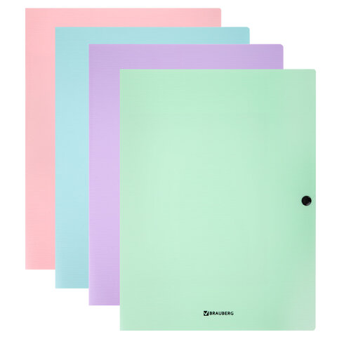 Папка на кнопке пластиковая BRAUBERG "PASTEL", А4, 3 клапана, 600 мкм, цвета ассорти, 272886