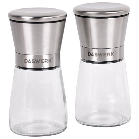 Мельница для специй, НАБОР 2 штуки, механические, нержавеющая сталь, DASWERK (ДАСВЕРК), 456628