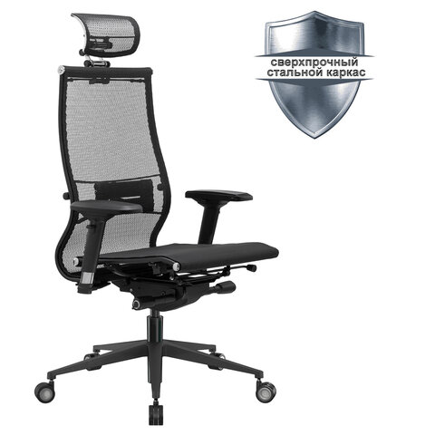 Кресло офисное МЕТТА "SAMURAI" Black Edition, сверхпрочная сетка, регулируемое, черное