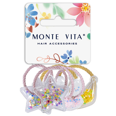Резинки для волос НАБОР 6 шт., 0,3х14 см, с шармиками, разные цвета, MONTE VITA (МОНТЕ ВИТА), 457068