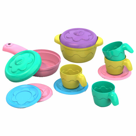 Набор игрушечной посуды "Маленькая хозяйка" 12 предметов, пластик, цвета ассорти, НОРДПЛАСТ, ШКД05