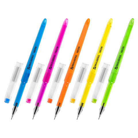 Ручка гелевая BRAUBERG DIAMOND NEON, ЧЕРНАЯ, корпус ассорти, игольчатый узел 0,5 мм, линия письма 0,25 мм, 144132
