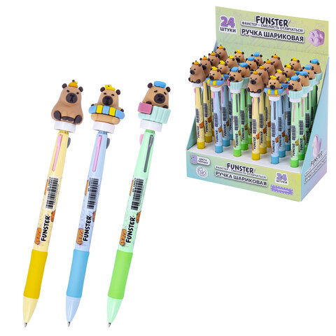 Ручка-спиннер многоцветная с топпером FUNSTER (ФАНСТЕР) "COOL CAPY", 3 ЦВЕТА, ассорти, пишущий узел 0,7 мм, линия письма 0,35 мм, 144517