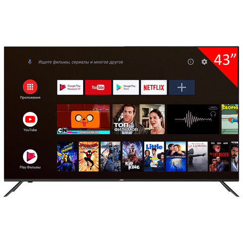Телевизор JVC LT-43M697, 43" (109 см), 1920x1080, FullHD, 16:9, Android TV, Wi-Fi, безрамочный, черный