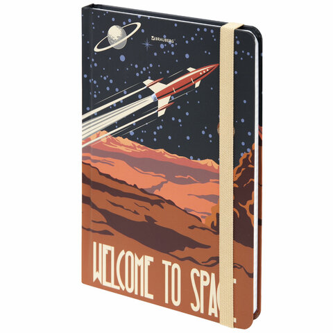 Блокнот с резинкой в клетку 96 л., А5, 145х203 мм, твердая обложка, BRAUBERG, "SpaceX", 113724