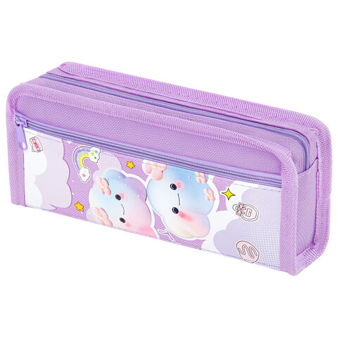 Пенал ЮНЛАНДИЯ ЮНИОР, 2 отделения, полиэстер, "Purple clouds", 21х8х6 см, 273810