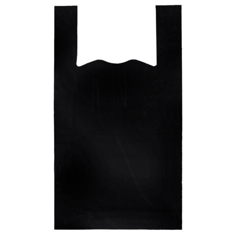 Пакет "майка" КОМПЛЕКТ 100 штук, 24+12х45 см, ПНД черный, 12 мкм, LAIMA, 700786