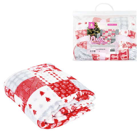 Плед новогодний 150х200 см, "Лоскутки", полиэстер, 210 г/м2, ЗОЛОТАЯ СКАЗКА, 592531