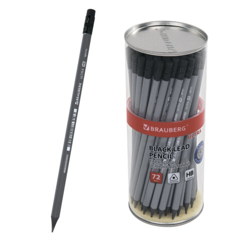 Карандаш чернографитный BRAUBERG "ULTRA", 1 шт., HB, с ластиком, пластиковый, 181711