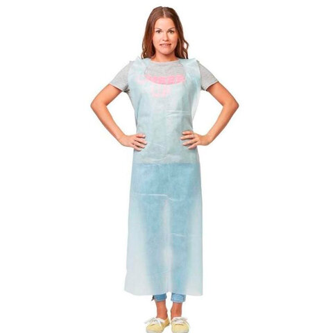 Фартук защитный одноразовый, длина 140 см, КОМПЛЕКТ 10 шт., ламинированный спанбонд 40 г/м2, ГЕКСА, голубой