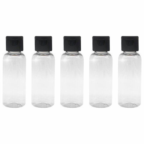 Дорожный набор флаконов в косметичке с наклейками, 5х50 мл, цвет черный, DASWERK (ДАСВЕРК), 609306