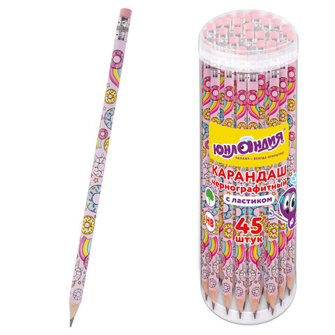 Карандаш чернографитный ЮНЛАНДИЯ "СЛАДКИЕ ИСТОРИИ", 1 шт., HB, с ластиком, корпус с печатью, 181750