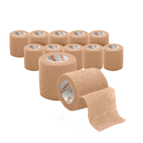 Бинт эластичный бандажный защитный самофиксирующийся, 4,5 м х 5 см, 12 рулонов, бежевый, DASWERK (ДАСВЕРК), 680042