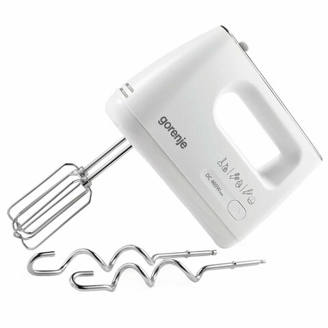 Миксер GORENJE M460CDC, 400 Вт, 5 скоростей, 2 венчика, 2 крюка для теста, белый, 7356